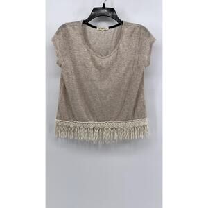 REWIND Womens Tan Boho Laced Cropped Shirt SZ S